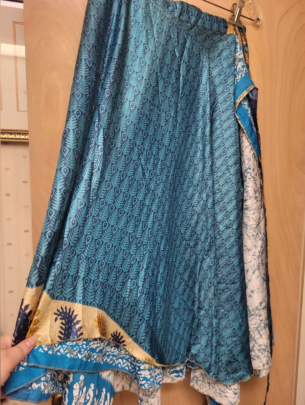 Blue Gold Boho Reversible Tie Summer Beach Swim Skirt Sz Free S To 2X - Picture 5 of 6
